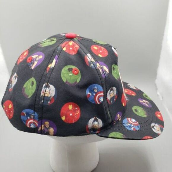 MARVEL AVENGERS Baseball Hat Cap Circle Print Snapback Black Bill A Logo skater - Picture 4 of 7